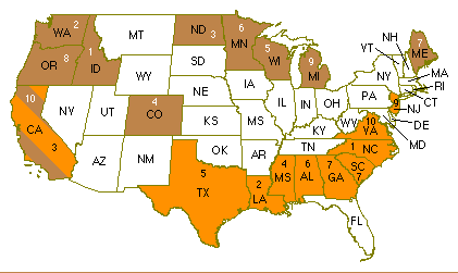 USA map of sp/potato states